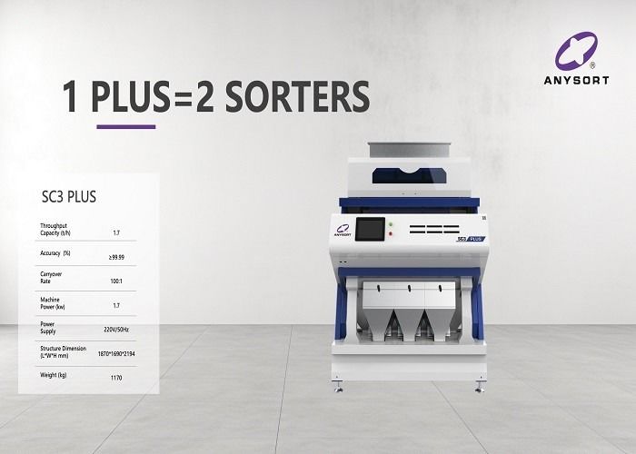3 szczeble Sorter kolorów ryżu z przepustowością 2,5-12 t/h i źródłem światła LED